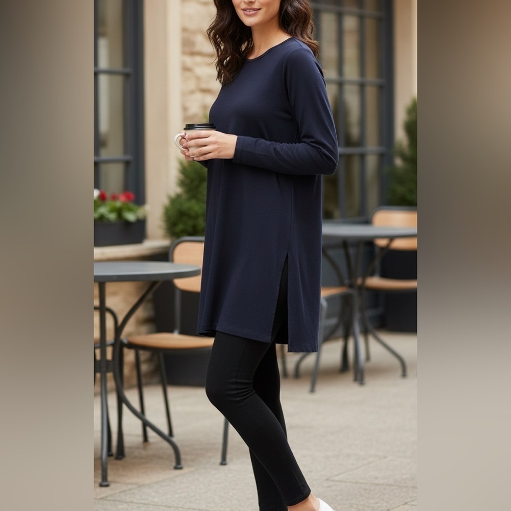 Eileen Fisher Navy Side Split Tunic